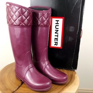 HUNTER Rigley Quilted Dark Ruby Tall Rain Boots 7
